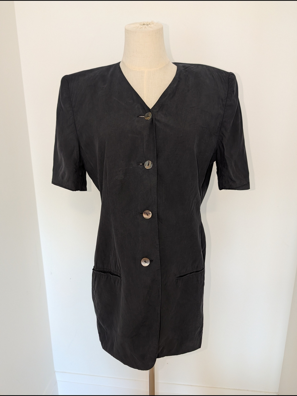 Vintage Navy Silk Short Sleeve Blazer